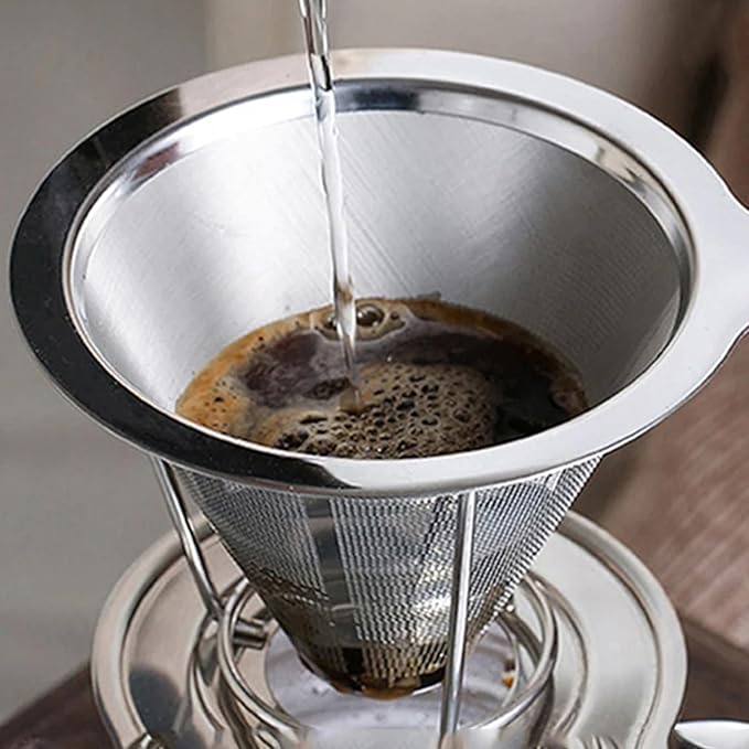 Stainless Steel Pour Over Coffee Dripper, Paperless Reusable Metal Cone Coffee Filter for 1-4 Cups, Coffee Maker Filter for Single Cup Brew with Non-slip Stand and Ultra Fine Micro Mesh Design Filter