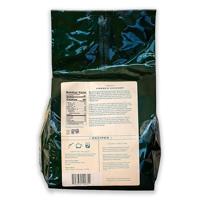 Worldwide Botanicals French Chicory Root, 5 Pound Bag - Brew Like Coffee, Blend Roasted Chicory Root With Coffee, Prebiotic, Acid Free, Caffeine Free, Kosher, 5lb