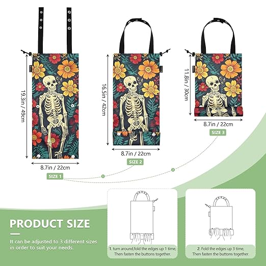ALAZA Hanging Car Trash Bags Garbage Bag Trash Can for Back Seat Small Skeleton and Flower Washable Storage Bag Retractable 2 Pack
