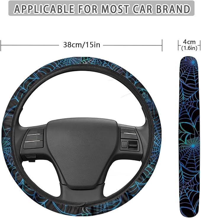 SEANATIVE Blue Cobweb Auto Steering Wheel Cover Auto Interior Protector Accessiores,Non-Slip Universal fit 15 inch, for Van Car Sedan SUV