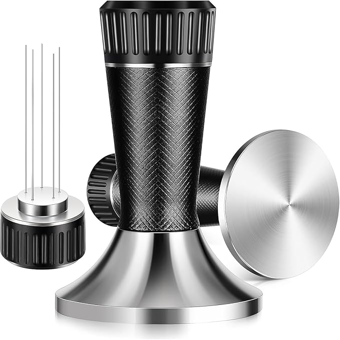 53mm Espresso Tamper, 2-in-1 Premium Barista Coffee Tamper & WDT Tool, Excellent Quality Curve Stainless Steel Base Tamper for Espresso Machine, Compatible with Breville Series 54mm Portafilter Baske