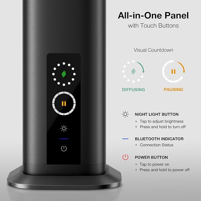 Airversa Waterless Diffuser, Smart Tower Diffuser with App Control, Cold Air Scent Diffuser Oil Machine for Homes Offices Hotels, 300mL Capacity, Up to1500 sq ft, DC-12V/1A Plug, RDX Black