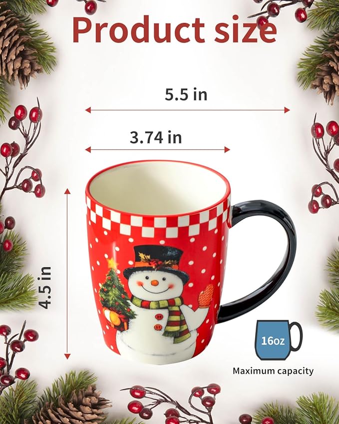 HASENSE Coffee Mugs for Valentine's Day, 15 OZ Coffee Cups Ceramic Set of 4 with Handle for Man Woman, Colorful Christmas Porcelain Coffee Cups Set for Tea, Cocoa, Milk, Latte and Cappuccino