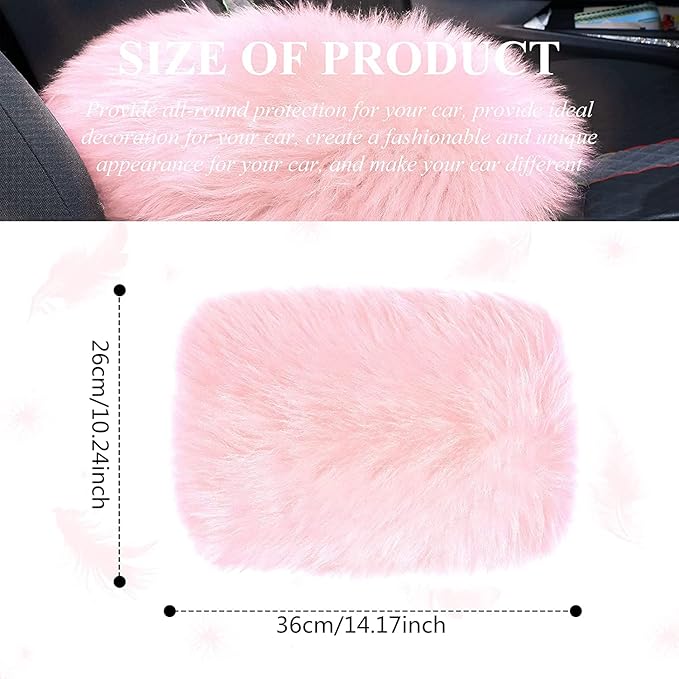 Frienda Furry Armrest Cover Auto Center Console Cover Car Soft Console Pad, Real Sheepskin Wool Soft Fluffy Auto Center Armrest Pad for Most Car Decoration Protector(Light Pink)