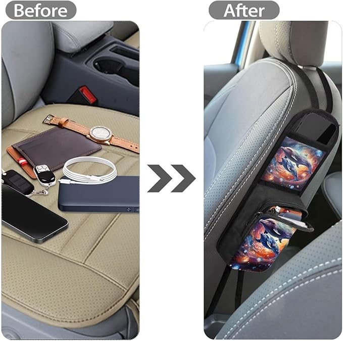Dolphin Planet Car Seat Side Organizer Car Seat Side Storage Hanging Bag, Car Organizers and Storage Front Seat Multi-Pocket Auto Seat Storage Bag for Mobile Phone, Wallet, Glasses
