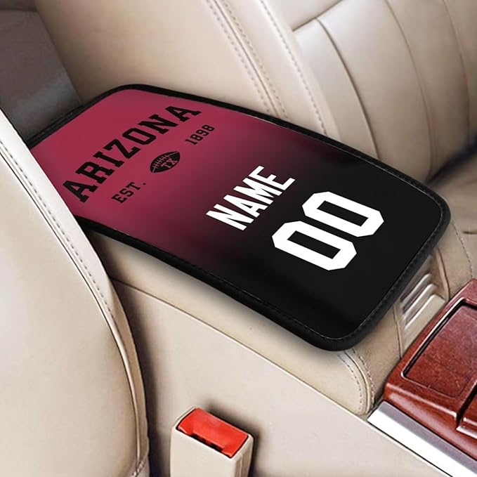 Custom Car Armrest Cover,Add Personalized Name and Number As Gifts for Loyal Football Fans,Auto Center Console Pad Car handrail Box Cushion,Fit for Most Car