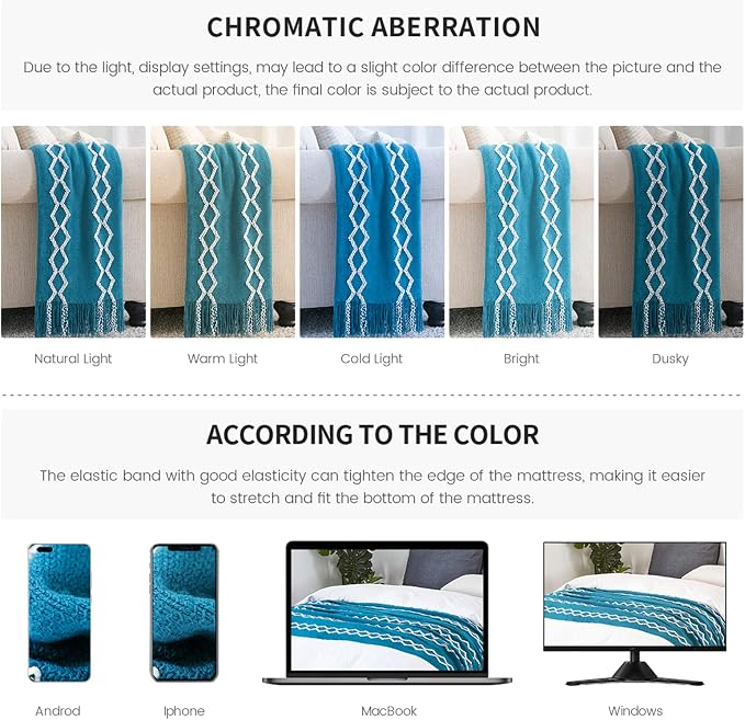 BOURINA Fluffy Chenille Knitted Fringe Throw Blanket Lightweight Soft Cozy for Bed Sofa Chair Throw Blankets, Teal 50" x 60"
