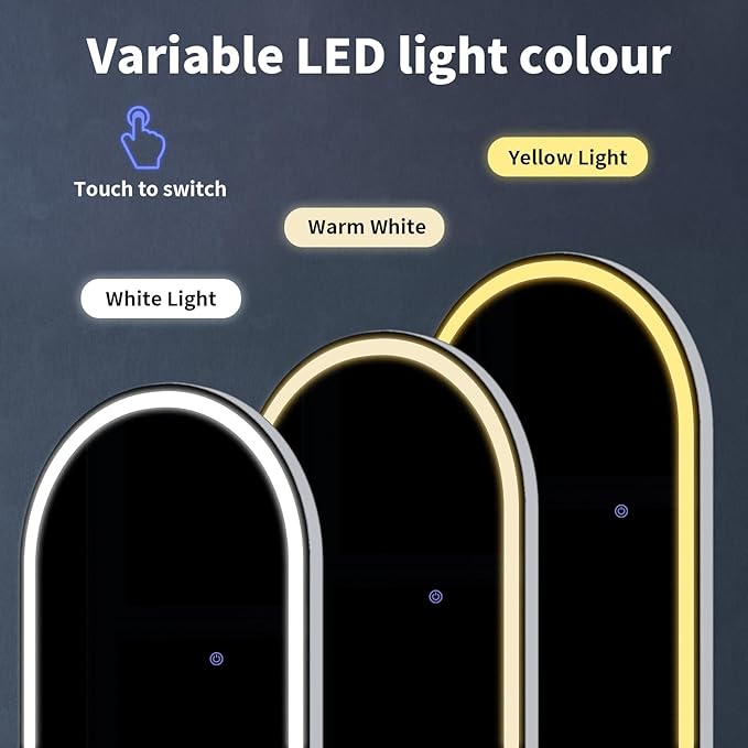 VooBang 71"x30" LED Large Mirror Full Length - Arched Floor Body Mirror with Dimmable Lights - 3 Color Modes, Standing Leaning Wall Mounted for Bedroom, Dressing Room