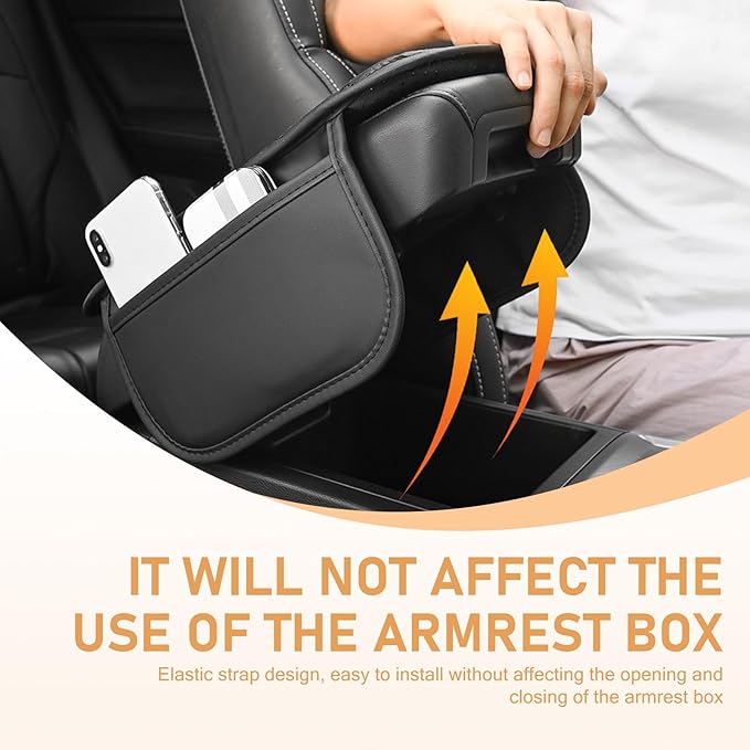Car Center Console Pad, Leather Car Armrest Box Pad Cover, Vehicle Armrest Protector Cushion with 2 Storage Bags, Universal Arm Rest Pad for Car Interior Accessories Protect (Begie)