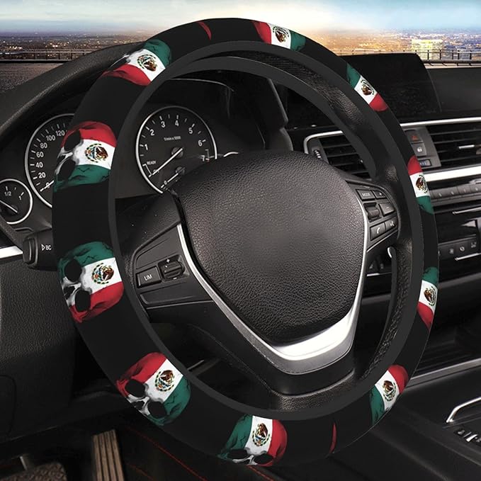Neoprene Steering Wheel Cover Mexican Flag Skull Car Steering Wheel Cover Universal Fit for Most Cars