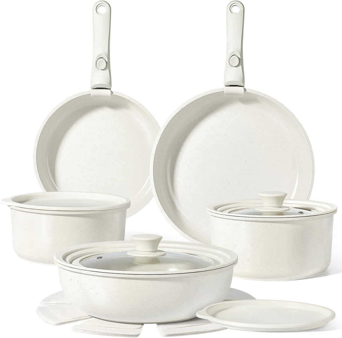 GiPP Ceramic Pots and Pans Set Non Stick, Nonstick Detachable Handle Cookware Sets, Non Toxic Induction Kitchen Pot and Pan with Removable Handle, Healthy RV Cookware, Dishwasher ＆Oven Safe, 5 Piece