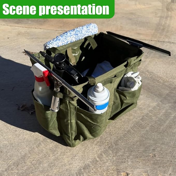 Collapsible Car Trunk Organizer - Large Foldable Grilling Tools Storage Bin Basket with 4 Pockets & Long Strap, Heavy-Duty Trunk Tote Bag for SUV Truck Camping Gear BBq Tools Organizer(Green)