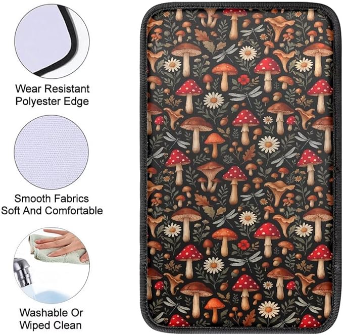 Red Mushroom Car Center Console Cushion Pad Protector Arm Rest Car Comfortable Auto Fashion Auto Interior Armrest Console Accessories Fit Most Cars, Truck, SUV, or Van