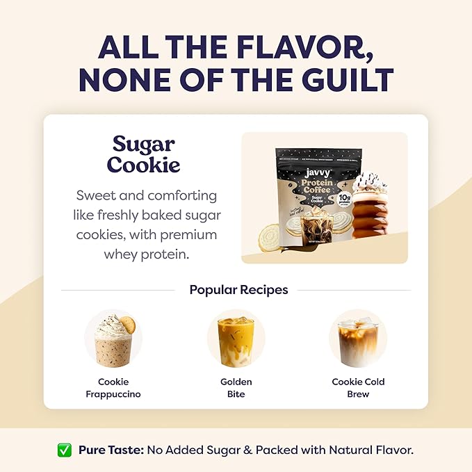 Sugar Cookie Protein Iced Coffee - Premium Whey Protein & Instant Iced Coffees - 100% Natural Cold Brew - Zero Artificial Flavors & Sweeteners, 80 mg Caffeine, No Added Sugar, 20 Servings