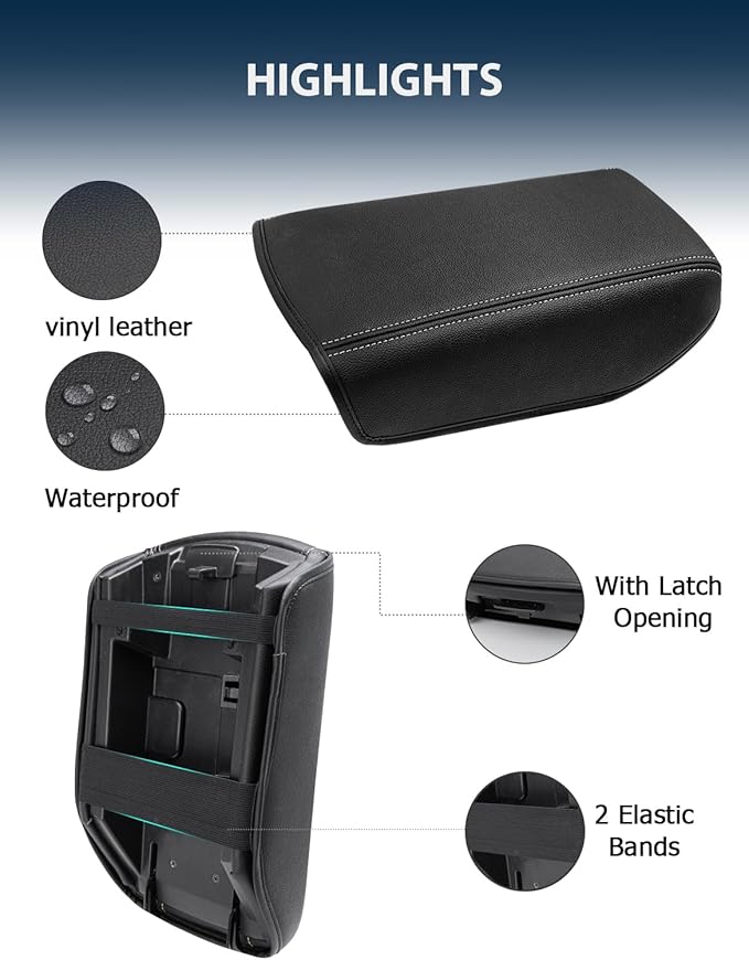 Center Console Cover for Nissan Maxima 2016 2017 2018 2019 2020 2021 2022 2023, Vinyl Leather Middle Console Protector Pad, Armrest Lid Covering, Anti-Scratch, Black-Beige Stitching
