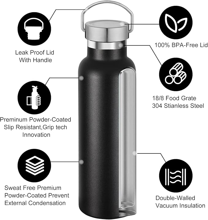 Neihepal 20 oz Insulated Water Bottles Bulk 4 Pack,Stainless Steel Double Wall Sport Bottle with Lid of Handle,Metal Reusable Thermoses Flask for School,Cyclists,Hikers,Gift (Mix,Set of 4)