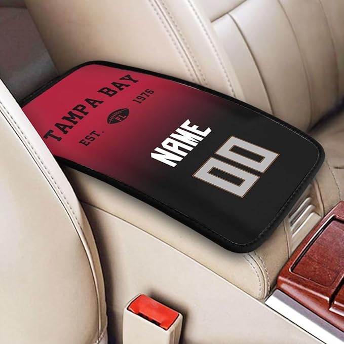 Custom Car Armrest Cover,Add Personalized Name and Number As Gifts for Loyal Football Fans,Auto Center Console Pad Car handrail Box Cushion,Fit for Most Car