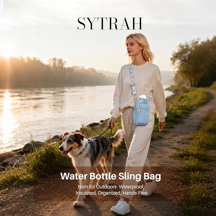 Water Bottle Carrier Bag with Strap, Water Bottle Purse with Phone Pocket 40oz for Walking Hiking