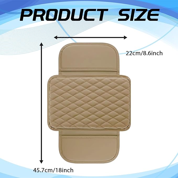 Arm Rest Cover Pad for Car, PU Leather Center Console Cover with Side Storage Bag, Universal Comfortable Armrest Storage Box Interior Accessories for Most Car Center Consoles (Beige)