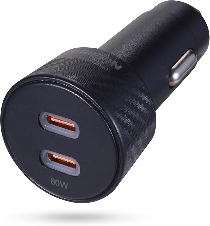 Griffin Dual Port Car Charger 60W, USB-C Car Adapter with 2 x 30W USB-C PD, Compact Multi-Port with Indicator Light