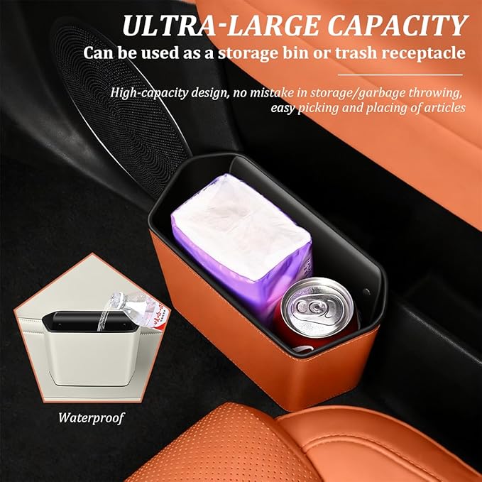 Car Trash Can, Small Waterproof Vehicle Trash Bin Garbage Container for Door Backseat, Multi-Purpose Automotive Interior Trash Bag Storage Organizer, Universal for Most Vehicles (Orange)