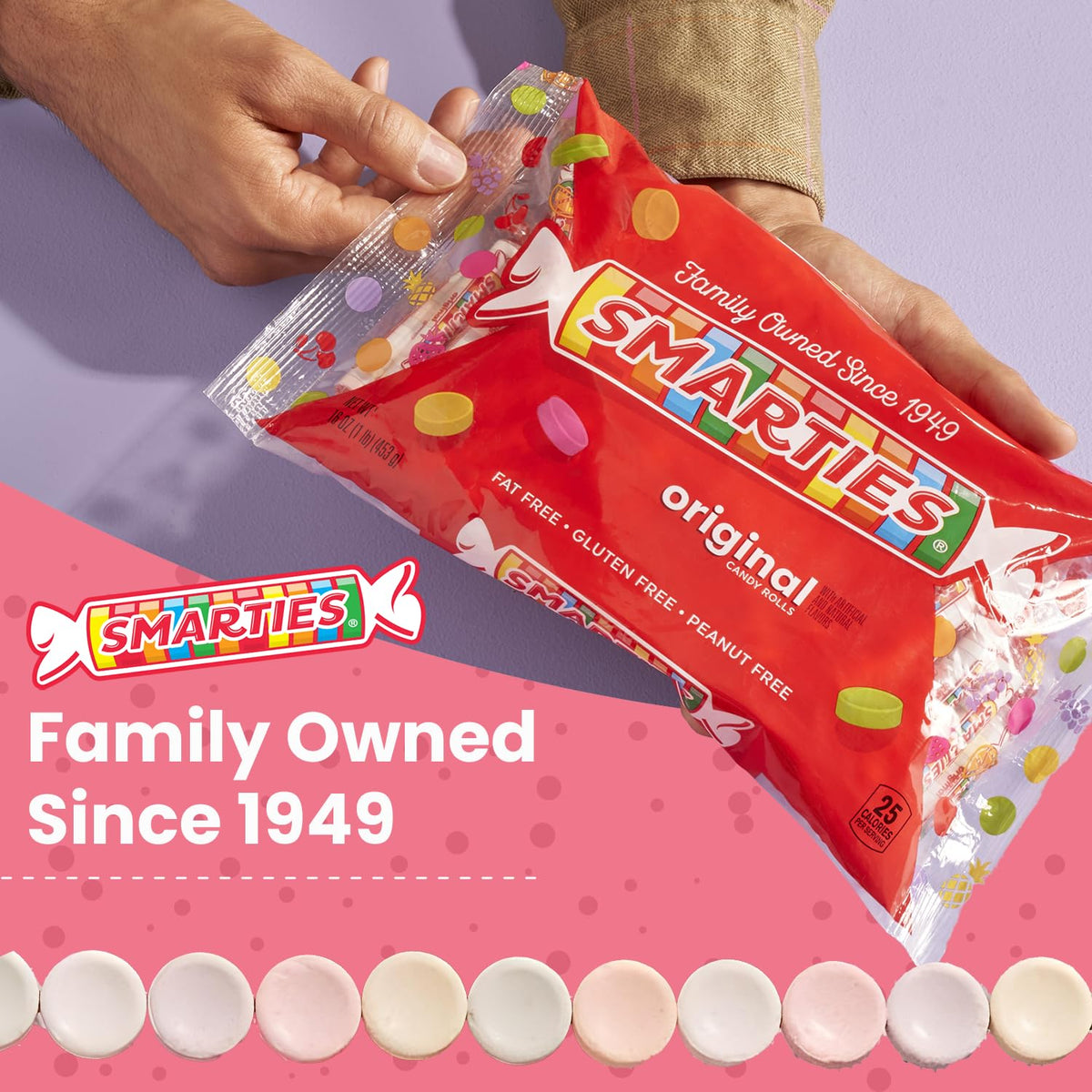 Smarties Candy Bulk Rolls Original Flavor - Gluten & Vegan Free - Classic Sweetness From Family Owned Company Since 1949, Peanut Free & Dairy Free - Perfect Halloween Candy - 2 Pound Bag