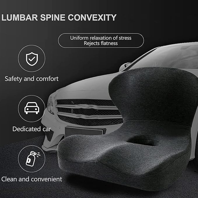 Car Seat Cushion & Lumbar Support Memory Foam Chair Pad, Back Support Pillow Chair Cushion for Office Reduce Tailbone Pressure & Improve Comfort(Dark Gray)