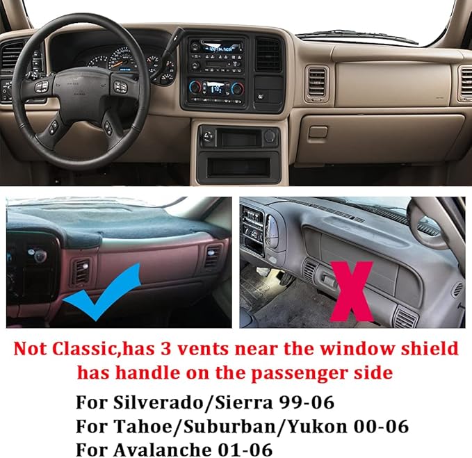 Dashboard Cover for Chevrolet Silverado 1500 2500 3500 1999-2006 Avalanche Chevy Tahoe Suburban GMC Sierra Yukon Dash Cover Mat(Premium Carpet, Black)