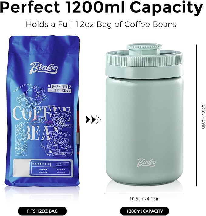 Bincoo Coffee Canister, Large Stainless Steel Coffee Bean Storage Container with Date Tracker (Green)