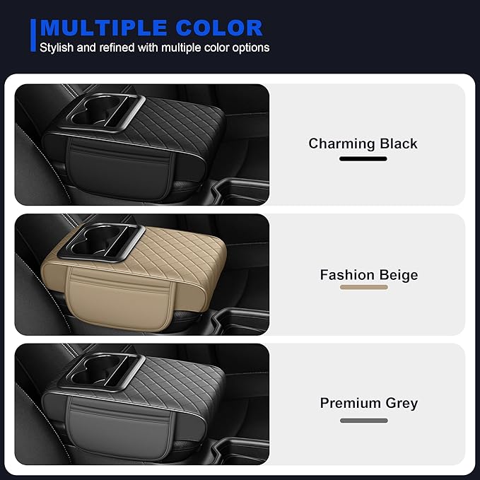 Upgraded Car Center Console Cover Fit for Subaru Forester Thick Leather Car Armrest Cover with 2 Storage Pockets,Cup Holder,Phone Slot(Gray)