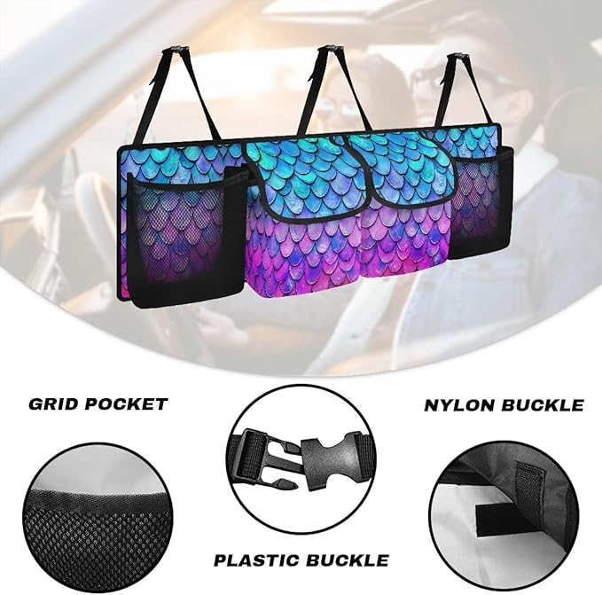 Trunk Organizer for Car Large Capacity Car Organizer, Mermaid Scale Foldable Trunk organizer, Space Saving Car Organization for Car Accessories, Tools, Sundries