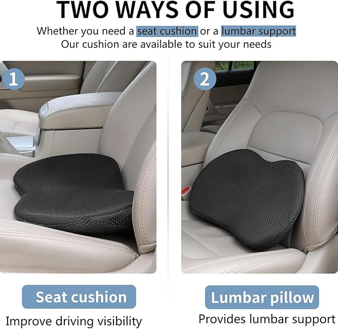 Car Seat Cushion for Ford Mustang 2000-2024, Four Seasons Universal Memory Foam Breathable Non Slip Auto Wedge Seat Pad Sciatica & Lower Back Pain Relief for Driving,Black