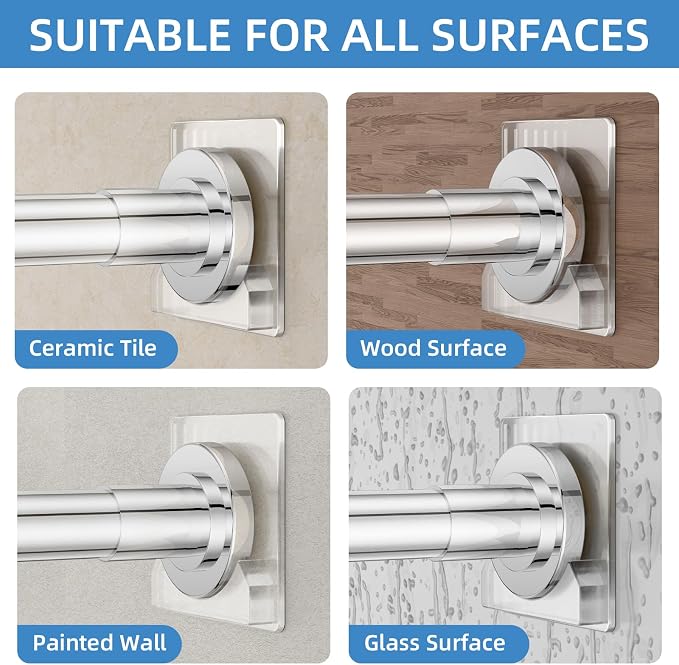 CorkLatta Chrome Shower Curtain Rod,1 Inch Diameter Stainless Steel Adjustable Spring Tension Rods 32 to 80",with Holders,Anti-Slip,Curtain Rods No Drilling(1 Pack)