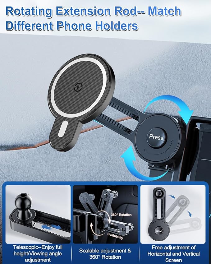 Car Phone Holder for Hyundai Elantra 2021- 2025 SE/SEL/Sport/Limited/N Line Accessories Custom 8-Inch/10.25-Inch Screen Magnetic 15W Fast Wireless Charger Car Phone Mount 360° Rotating Extension Rod