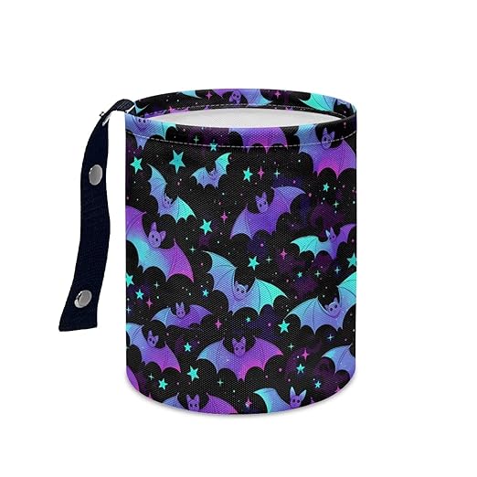 Colorful Bat Print Car Garbage Can Small Trash Can with Leak Proof Inside Liner and Hanging Strap Car Organizer Portable Vehicle Essentials