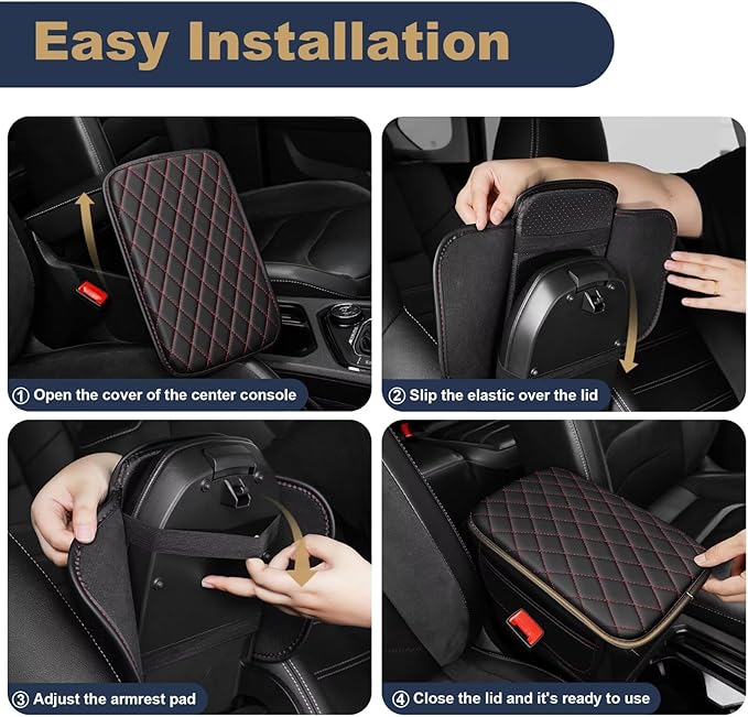 YORKNEIC Center Console Cover Fit for Ford Escape: Middle Console Cover with 2 Storage Pocket,Faux Leather Waterproof Anti-Scratch Car Armrest Cover Protector(Black&Redline)
