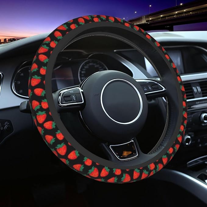 Strawberry Steering Wheel Cover for Women Men Girls Car Accessories Decor Anti-Slip Neoprene Auto Steering Wheel Covers Protector Universal 15 Inch