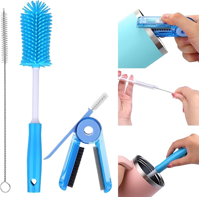 XANGNIER 3 Pack Water Bottle Cleaner Brush Kit-Cleaning Set for Sports Water Bottle, Baby Bottles, Tumbler Cup Bottle Cleaner Brush