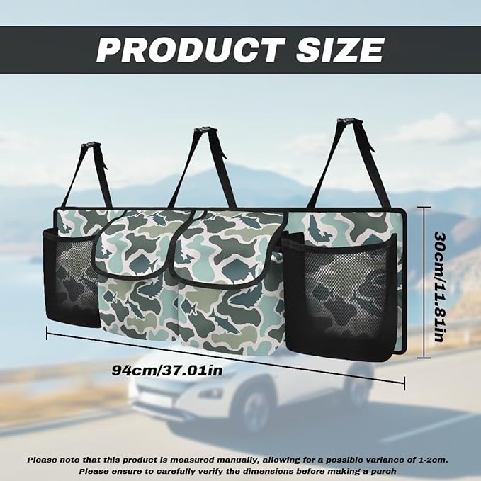 CLOHOMIN Fish Camo Car Organizer for SUV Sedan Truck Hanging Cargo Storage Bag with 4 Pockets Car Trunk Backseat Organizer Trunk Organizer Decor