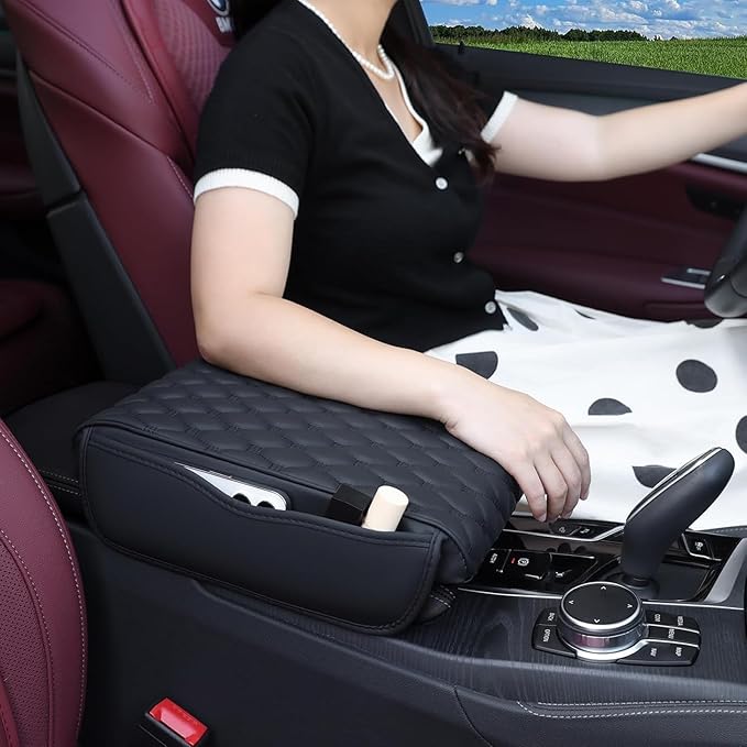 Car Armrest Cushion for Lexus UX RZ RC RX 2003-2025, Auto Center Console Covers Pad Leather Accessories, Memory Foam Arm Rest Protector Mat with Side Storage Bag, C/Beige