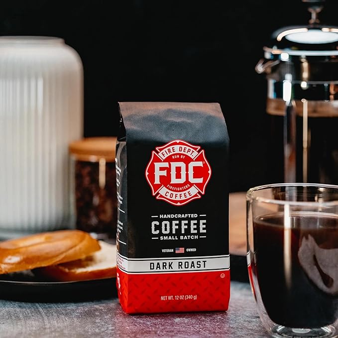 Fire Department Coffee - Gives Back to Firefighters - Bold & Smooth Dark Roast Ground Coffee - Roasted in the USA - Veteran Owned - 12 oz (Pack of 2)