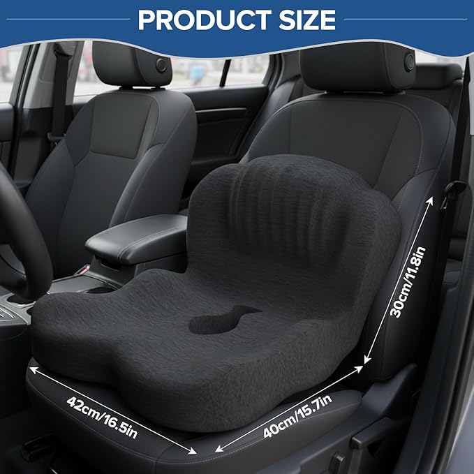 Urban Deco Memory Foam Seat Cushion, Office Chair Seat Cushion with L-Shaped Design, Ergonomic Back and Seat Pad Cushion for Car, Driving, Office, Black