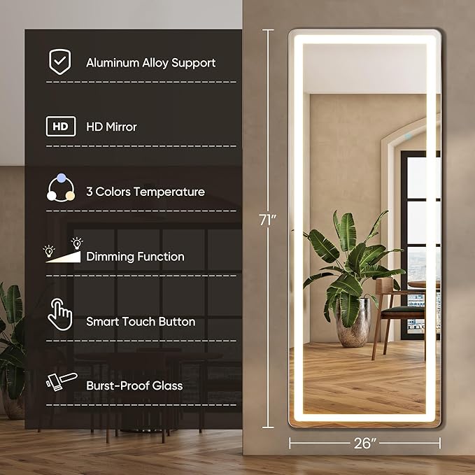 NEWBULIG Full Length Mirror, Upgraded Body Wall Mirrors with Shatter-Proof Glass, Floor Standing Mirror, Home Wall Decor
