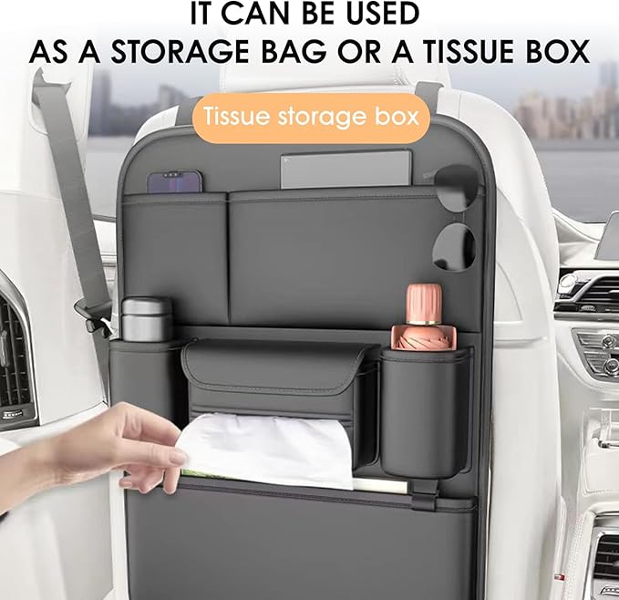 Backseat Car Organizer, Kick Mats Back of Seat Protectors bag with Touch Screen, Waterproof Seatback Covers for Kids, Multifunctional Universal Automotive Storage Pockets, Travel Accessories