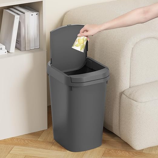 KSSKSS 3 Pack Bathroom Small Trash Can with Lid, 2.6 Gallon Slim Garbage Bin with Pop-Up Lid, 10L Plastic Wastebasket for Bedroom, Office, Kitchen, Toilet (Gray)