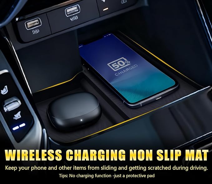 Wireless Charging Anti-Slip Mat Fit for 2021-2023 Kia Sorento(Scratch & Scuff Free) (Easy to Clean) Black Silicone Center Console Wireless Charging Protective Pad for Kia Sorento Accessories