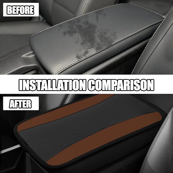 Hovom Car Center Console Cover, 12.72"×7.15" Leather Armrest Cover for Cars, Stylish Auto Armrest Cushion Pad, Anti-Scratch Vehicle Arm Rest Protector, Universal Interior Car Accessories (Coffee)