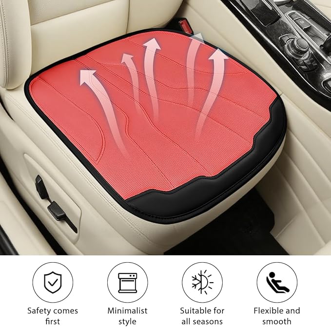 Car Seat Cushion Pad, Comfortable Foam Non-Slip Vehicle Front Seat Bottom Protector for Back Pain Relief, Breathable Automotive Chair Covers, Universal for SUV RV Truck (Red)