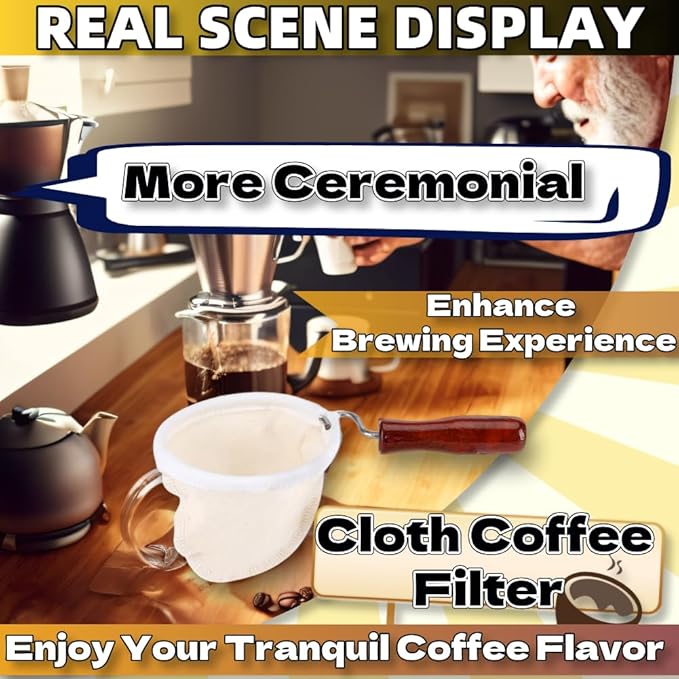 WenTigDY Cloth Coffee Sock Filter,7.3 x 3.9 inches Handmade Coffee Filter Washable Reusable Flannel Coffee Strainer Colador de Cafe de Tela with Wooden Handle for Home Office Use