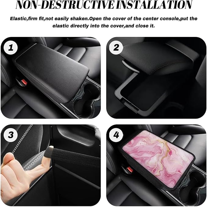 Dreaweet Car Center Console Cover Pink Marble Print Car Armrest Cover Center Console Covers with 2 Storage Pockets,Soft Comfortable Car Arm Rest Cover Pad for Women